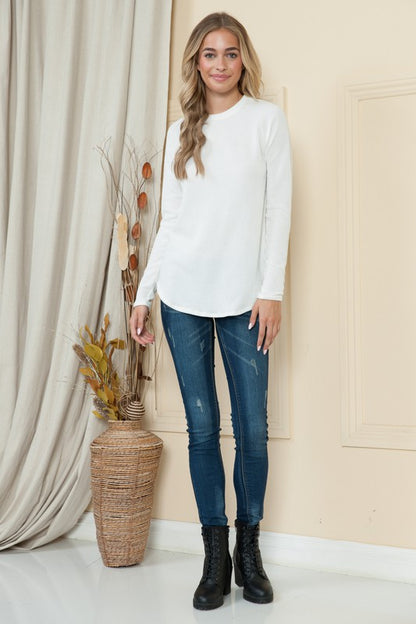 Plus Solid Ribbed Long Sleeve Top