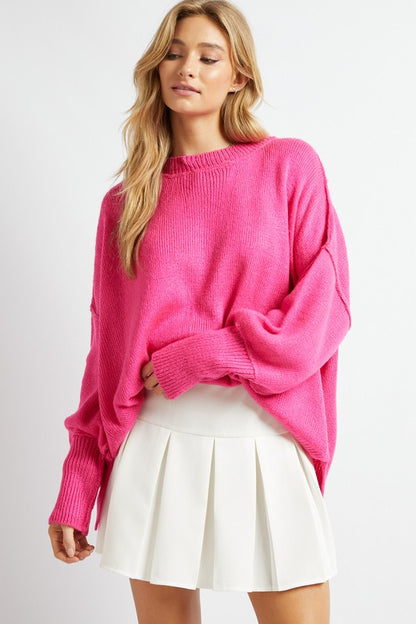 Plus Solid Boat Neck Long Sleeve Sweater