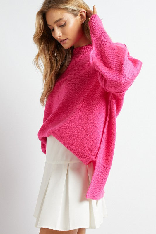 Plus Solid Boat Neck Long Sleeve Sweater